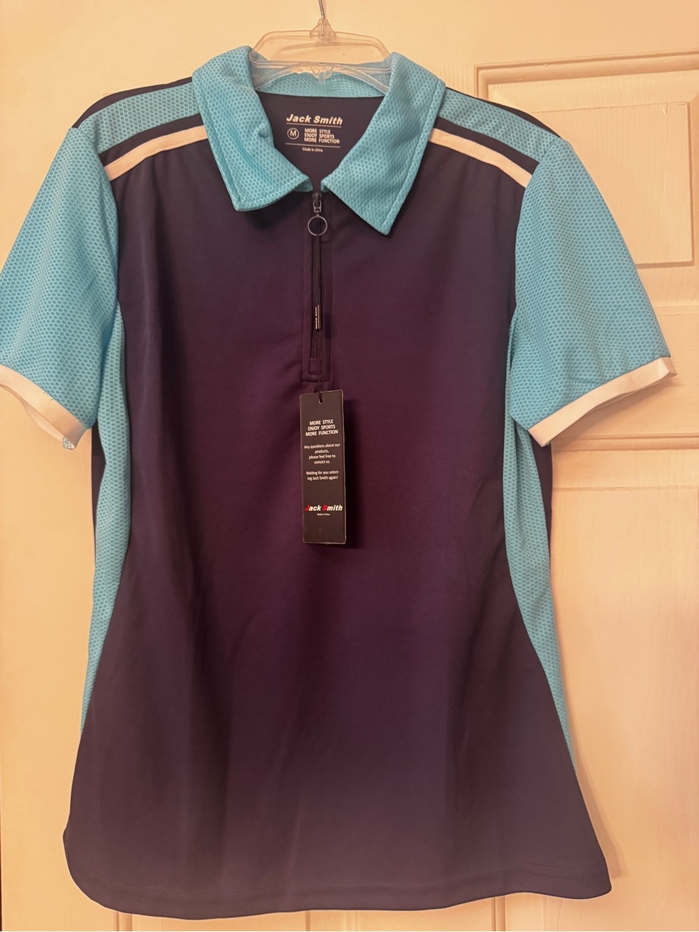 Jack Smith Two-Tone Navy & Light Blue Sport Zip Polo Golf Shirt Ladies